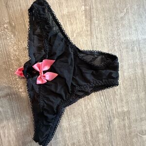 Victoria’s Secret Black Lace Pink Bow Polkadot Sheer Panty